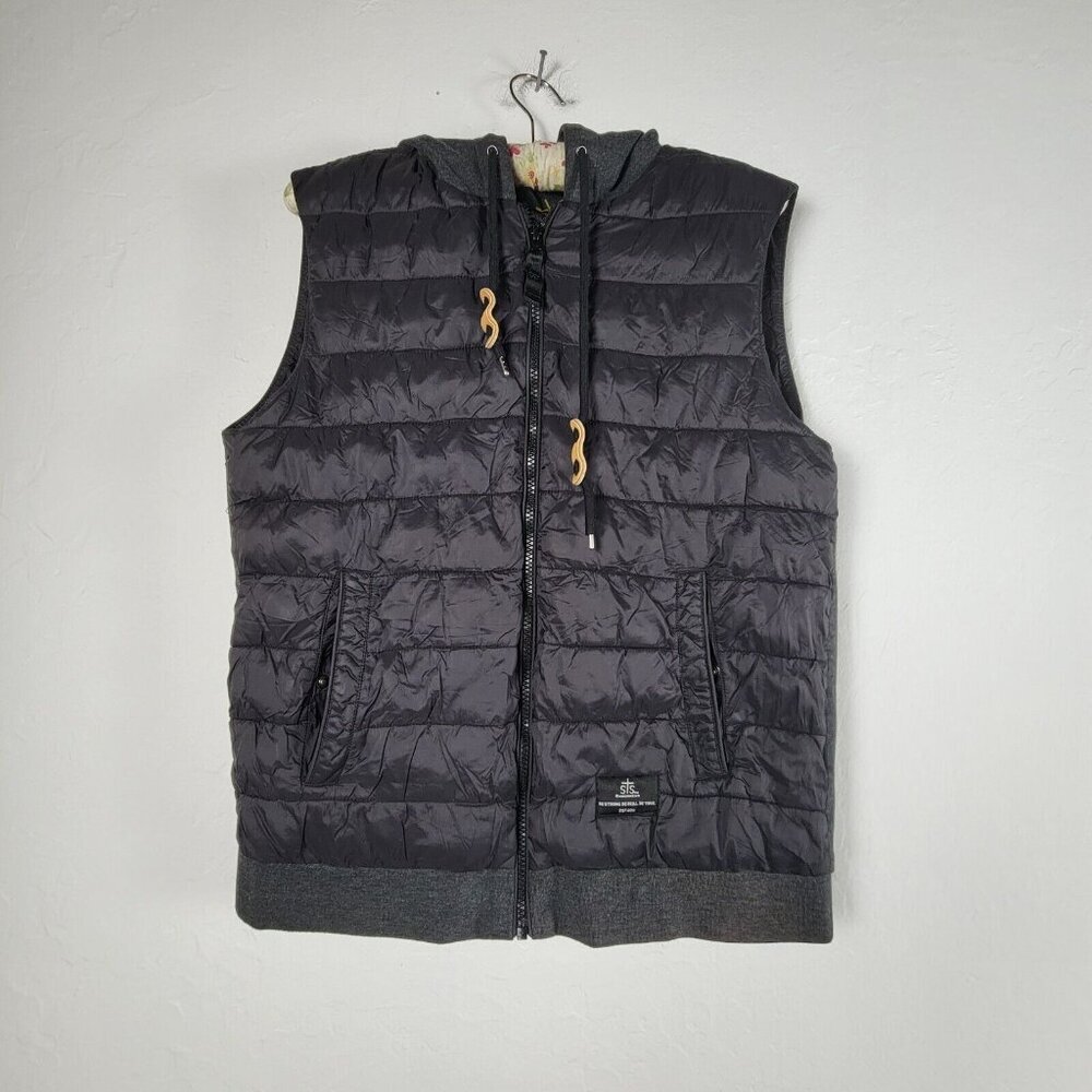 STS Ranchwear Unisex Black Witten Vest Hooded Size Small Black Zip Up STS3021